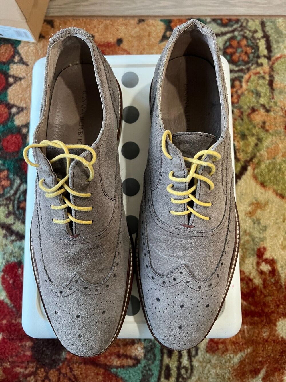 Banana Republic Wingtip Suede leather Oxfords Gray /Lime Men's shoes 9.5